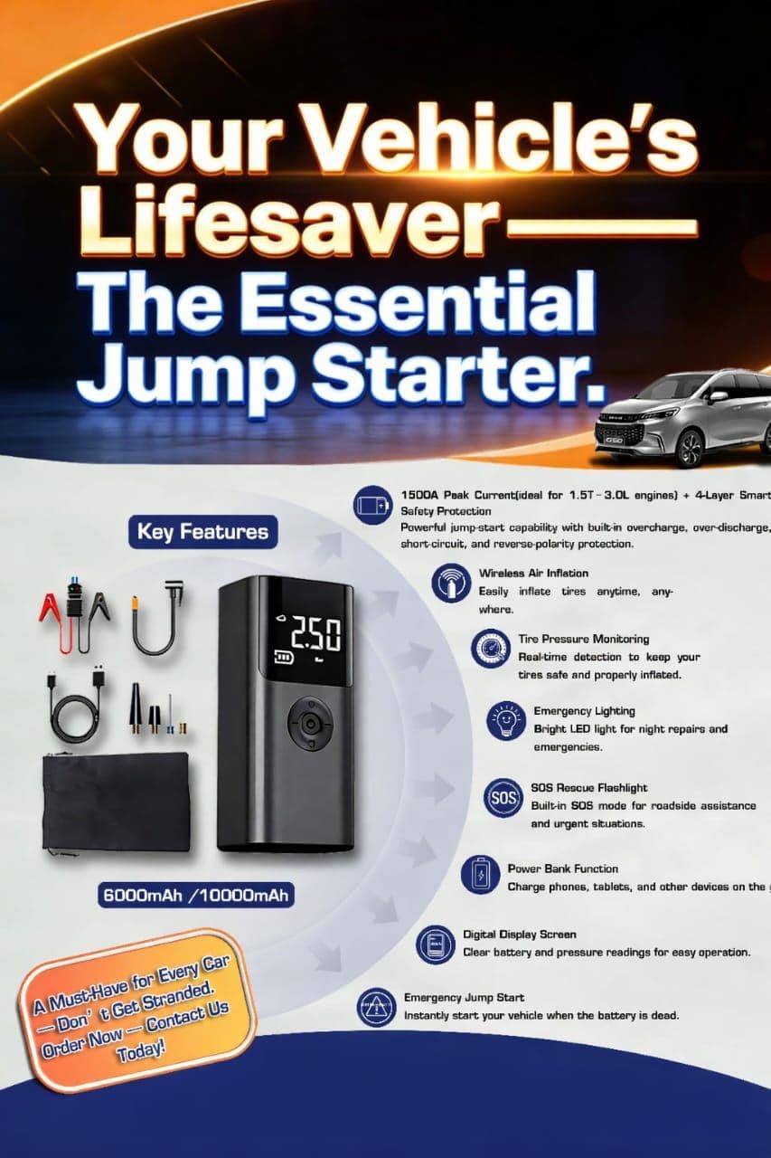 Portable battery booster with air pump